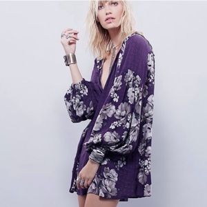 Free People Purple Floral Long-sleeve Tunic Dress